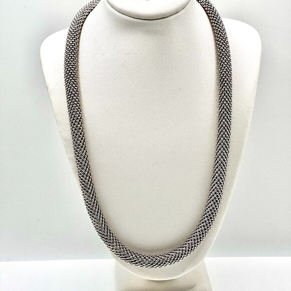 Sterling Silver & Onyx Mesh Necklace – Made in Italy | 18" Statement Chain - Picture 15 of 15